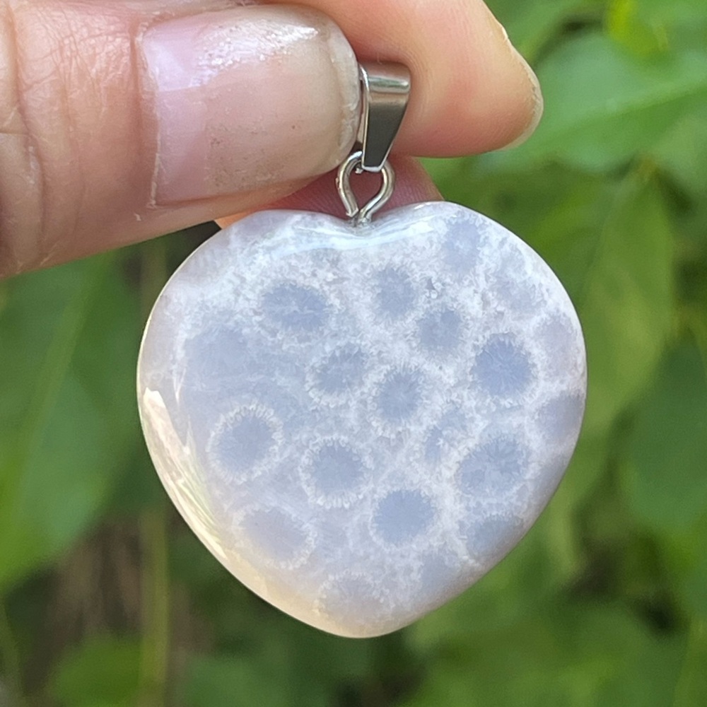Stainless steel blue cirak jade heart‎ pendant